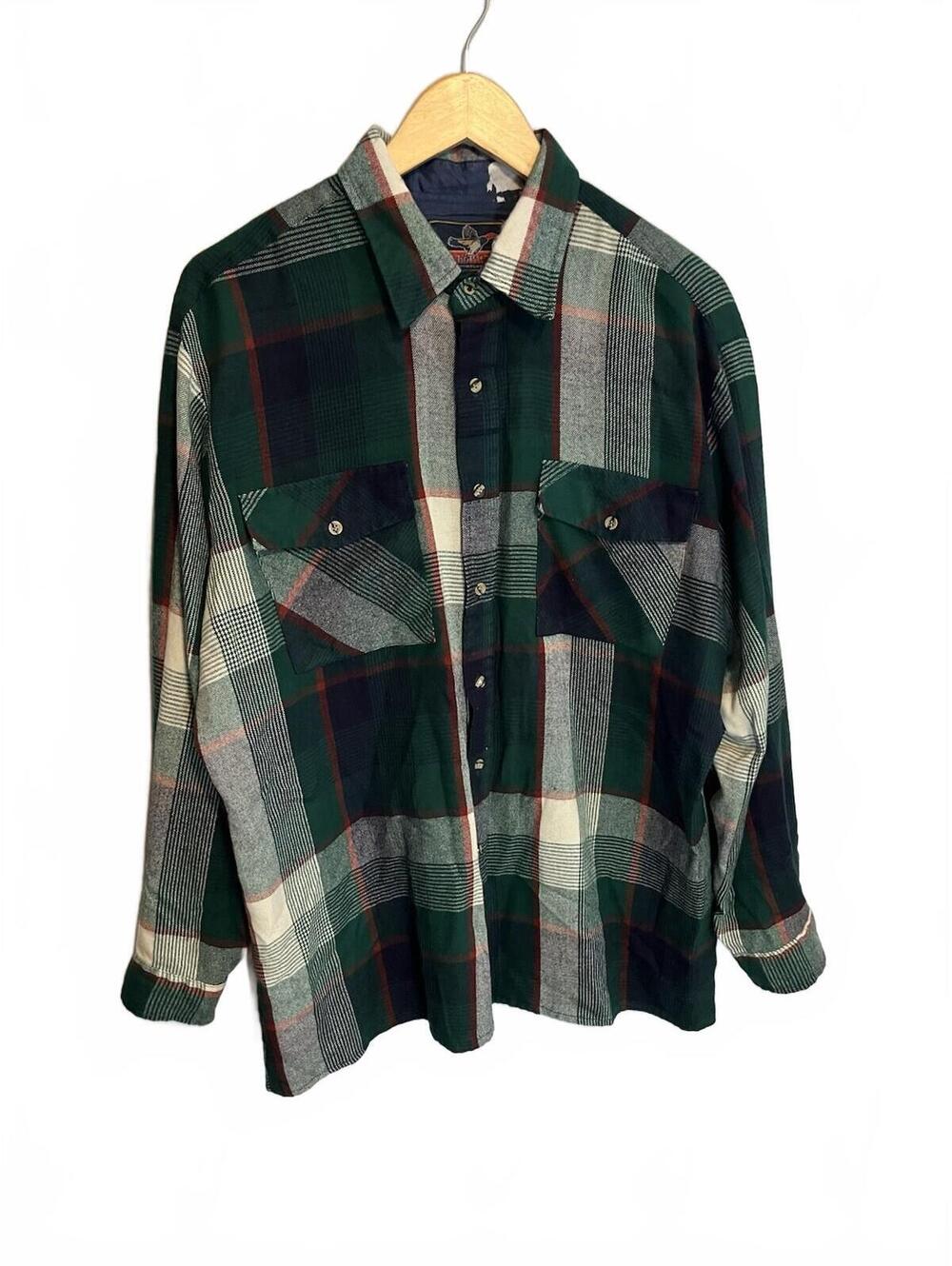 BACKPACKER SPORTSWEAR Vintage Plaid Flannel Shirt L Green UKRAINE Flap Pockets
